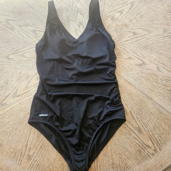 Speedo Other - Speedo One Piece Swimsuit Women Size 12 Black Ruched V-Neck Athletic Swimwear